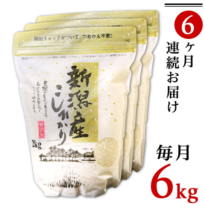 【ふるさと納税】＜米＞＜定期便＞31-04【6ヶ月連続お届け】新潟県産コシヒカリ6kg（2kg×3袋）