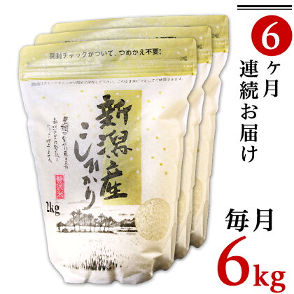 令和5年 米 定期便 6kg 2kg×3袋 6ヶ月 新潟こしひかり 白米 K66【6ヶ月連続お届け】新潟県産コシヒカリ6kg（2kg×3袋）