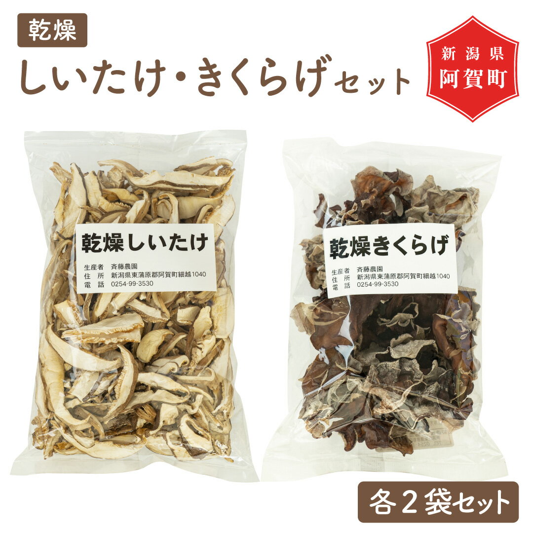 乾燥きのこセット 乾しいたけ 50g × 2袋 乾燥きくらげ 25g × 2袋 スライス 菌床 新潟 阿賀 斎藤農園 干し 茸 キノコ 椎茸 木耳 シイタケ キクラゲ 国産 おためし 送料無料