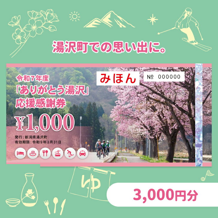 【ふるさと納税】 「ありがとう湯沢」応援感謝券 【3,000円分】| 旅行券 クーポン券 割引券 サービス券 旅行 観光 スキー場 温泉 お土産 旅館 ホテル 民宿 レジャー施設 お食事券 地域商品券 リフト券 旅行券 スノーボード チケット 越後湯沢