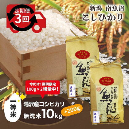 令和5年産【無洗米10kg（5kg×2袋）/3ヶ月定期便】湯沢産コシヒカリ＜無洗米＞ 【期間限定 200g増量中！】