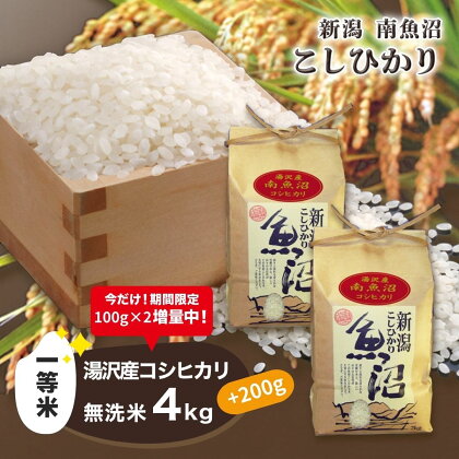 令和5年産 湯沢産コシヒカリ＜無洗米＞4kg 【期間限定 200g増量中！】