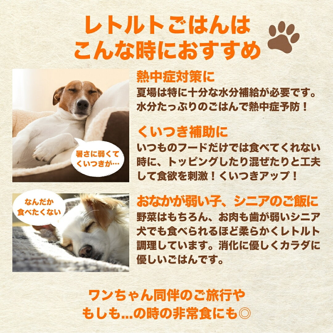 【ふるさと納税】ドッグフード 無添加 保存料不使用 5個 手作りごはん レトルト 食べ比べセット 犬用 （鹿肉の和風やわらか煮／鶏肉の和風やわらか煮／豚もも肉のトマトソース煮／鮭のトマトソース煮／馬肉と雪下にんじんのスープ）｜国産食材 ペットフード M.dog Studio f154822-tsunan-10000841 新潟県津南町 サンプル画像3