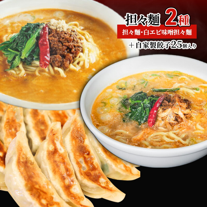 14位! 口コミ数「0件」評価「0」担々麺2種（担々麺・白エビ味噌担々麺）＋自家製餃子25個入り　【 担々麺 ラーメン 麺 麺類 自家製 餃子 】