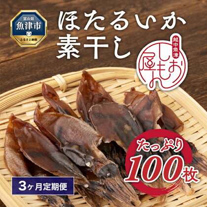 【3か月定期便】ほたるいか 素干し 100枚 おつまみ 肴 ハマオカ海の幸　【定期便・ 魚貝類 干物 加工品 いかの干物 ホタルイカの干物 お酒のあて 日本酒に合う 晩酌 】