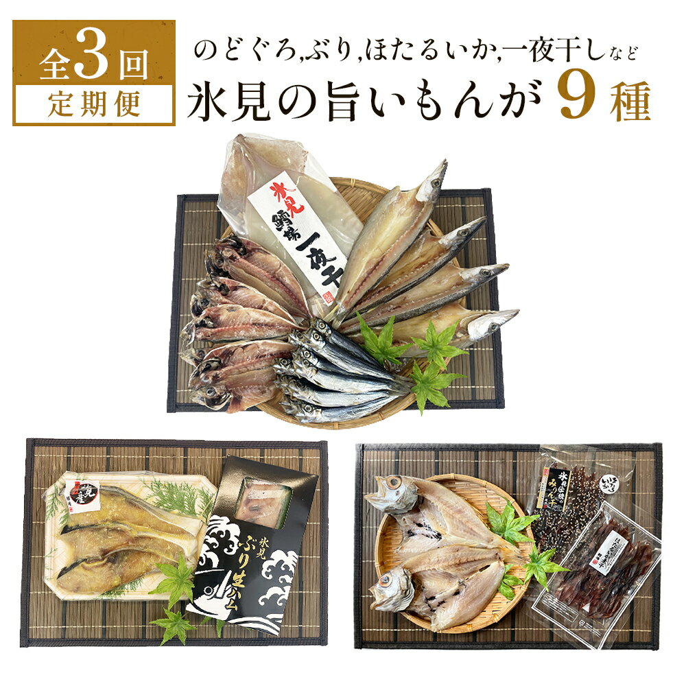 [定期便全3回隔月or連続お届け] 「のどぐろ」「氷見ぶり」「ほたるいか」「氷見産一夜干し」など氷見の旨いもんが9種! 富山県 氷見市 ノドグロ ホタルイカ ブリ 魚介 冷凍 詰め合わせ