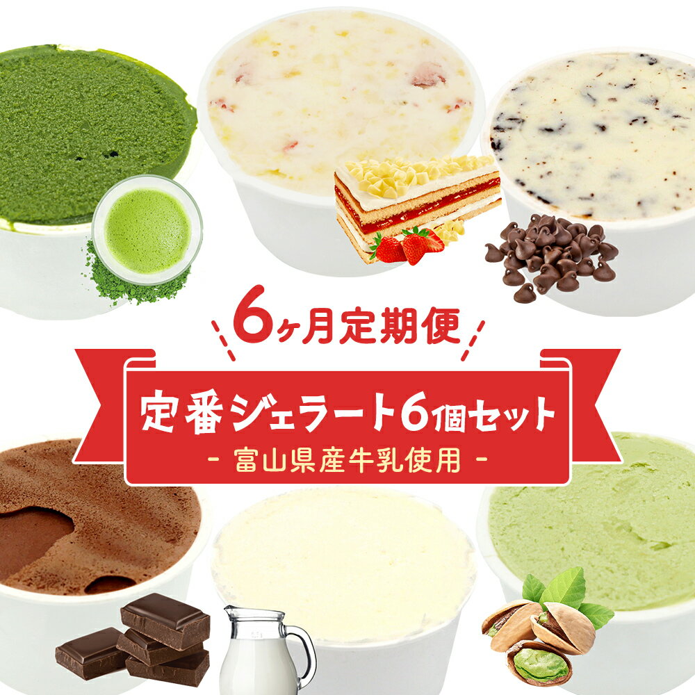 [6ヶ月定期便] 富山県産牛乳使用! 人気 ジェラート 6種類 6個 セット [Himi Gelato]アイスミルク アイス ピスタチオ ミルク いちご チョコレート 抹茶 チョコチップ 定期便 頒布会 6回 6ヶ月 富山県 氷見市 富山県産 牛乳 自家製 こだわり