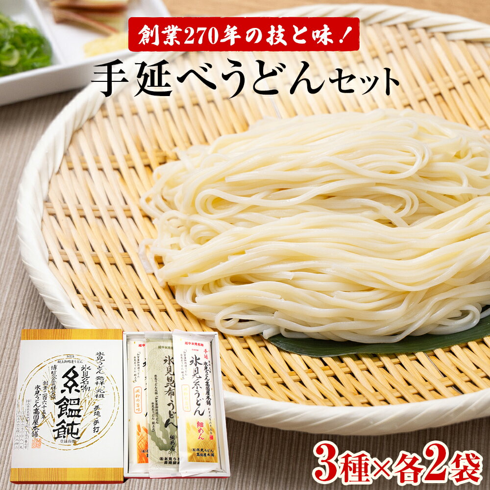 元祖！老舗うどん屋の手延3種計6袋セット 高岡屋本舗 氷見 うどん 氷見うどん 乾麺 詰め合わせ セット 食べ比べ