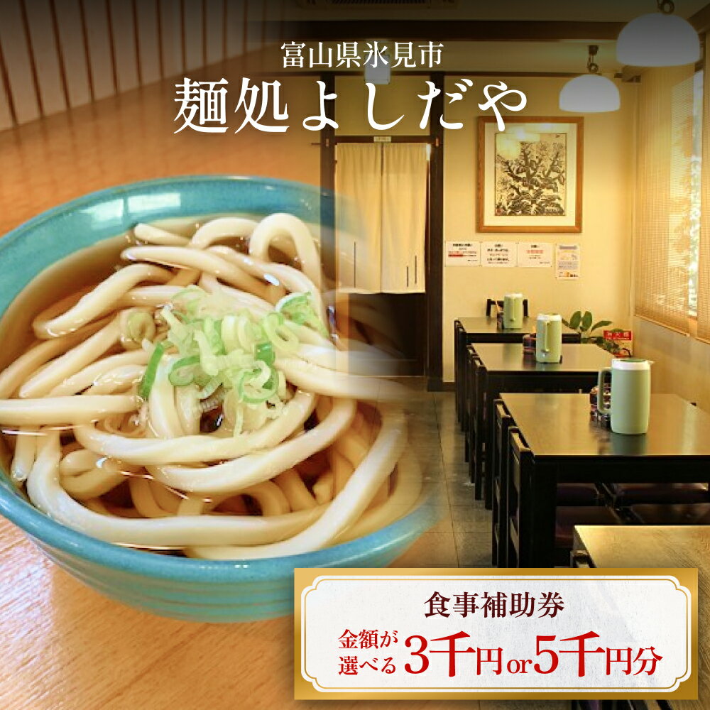 麺処よしだや 食事補助券 3,000-5,000円分 (1,000円分×3-5枚)富山県 氷見市 補助券 観光 旅行 食事券 チケット クーポン うどん