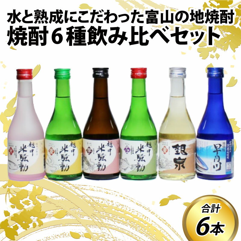 焼酎6種飲み比べセット / お歳暮 年末年始 冬ギフト 焼酎 麦 米 芋 そば 飲みやすい 300ml 2合 6本 富山 滑川市 ロック 水割り お湯割り ストレート プレゼント ギフト