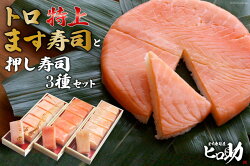 【ふるさと納税】トロ特上 ます寿司 430g×1個＆押し寿司 3種 各35g×6個 計18個 セット 鱒寿司 押し寿司 富山名物 化粧箱 食べ比べ 冷蔵/ます寿司屋ヒロ助/富山県 黒部市　【 寿司 お寿司 海鮮 魚 魚介類 魚介 加工食品 惣菜 】･･･ 画像1