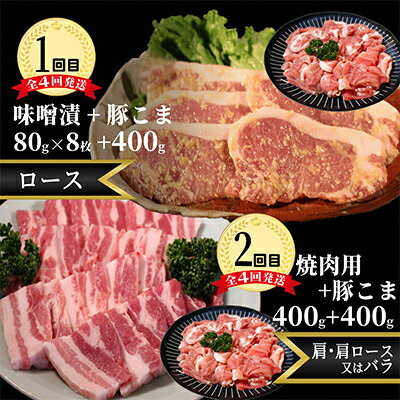 【ふるさと納税】【2ヵ月毎定期便】メルヘンポーク定期便　豚こま・味噌漬・焼肉・とんかつ・しゃぶしゃぶ全4回【配送不可地域：離島・北海道・沖縄県・東北・中国・四国・九州】【4004679】