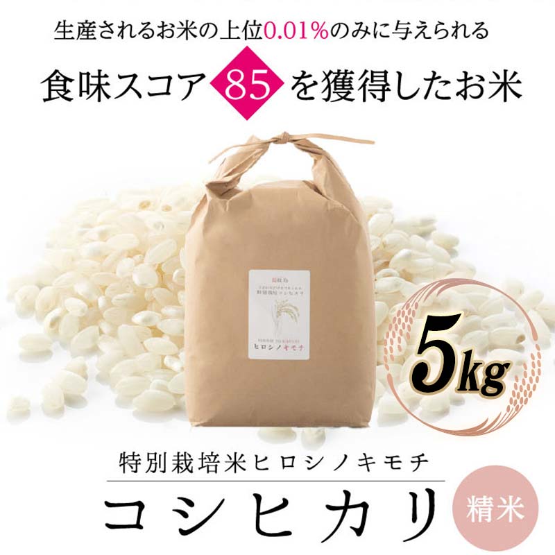 [先行予約]特別栽培米 コシヒカリ ヒロシノキモチ 精米 5kg ブランド米 銘柄米 国産 米 お米 日本米 ギフト 贈り物 備蓄 防災 食品 陽咲玲 はるざれ F6T-874