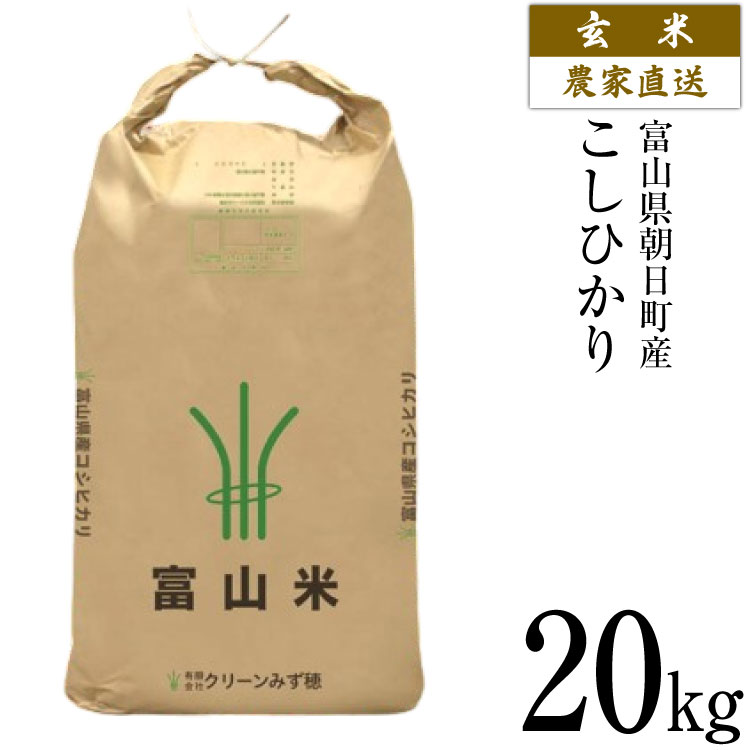 【期間限定発送】 玄米 令和7年産 こしひかり 20kg [クリーンみず穂 富山県 朝日町 34310538] お米 コシヒカリ コメ 20キロ ご飯 ごはん 農家 直送 おこめ こめ