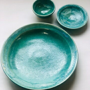 あさひのうつわ 3点セット ヒスイの色(Hisui Green) 【食器・皿・食器・小皿・酒器】