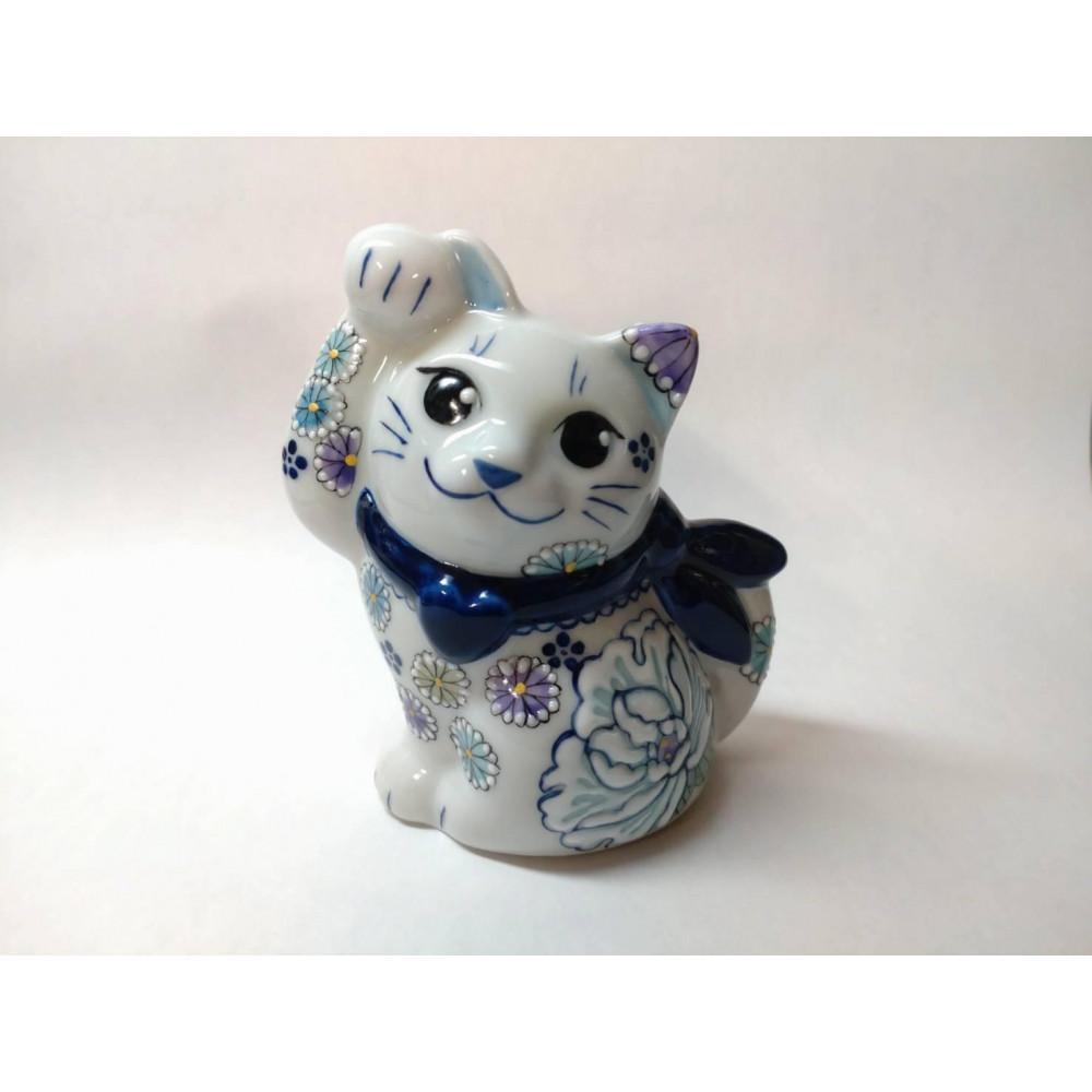 【ふるさと納税】(青)招き猫 花詰 九谷焼 | 縁起 縁起物 まねきねこ インテリア 良縁 ご縁 ギフト 贈答 贈り物 プレゼント オススメ 石川 金沢 工芸品