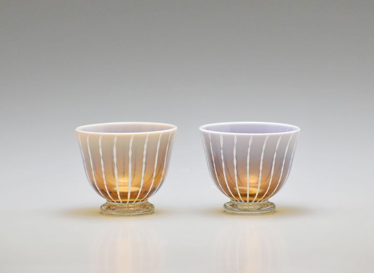 【ふるさと納税】【能登半島地震復興支援】Hotto-G 耐熱燿変ガラス 台付きぐいのみペア（アンバー）石川県 七尾市 能登