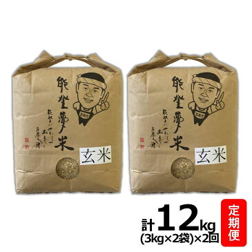 【ふるさと納税】【定期便】米 玄米6kg×2回/能登産コシヒカリ　能登夢米6kg×2回（玄米3kg×2袋×2回/計12kg）　※令和2年10月より順次発送