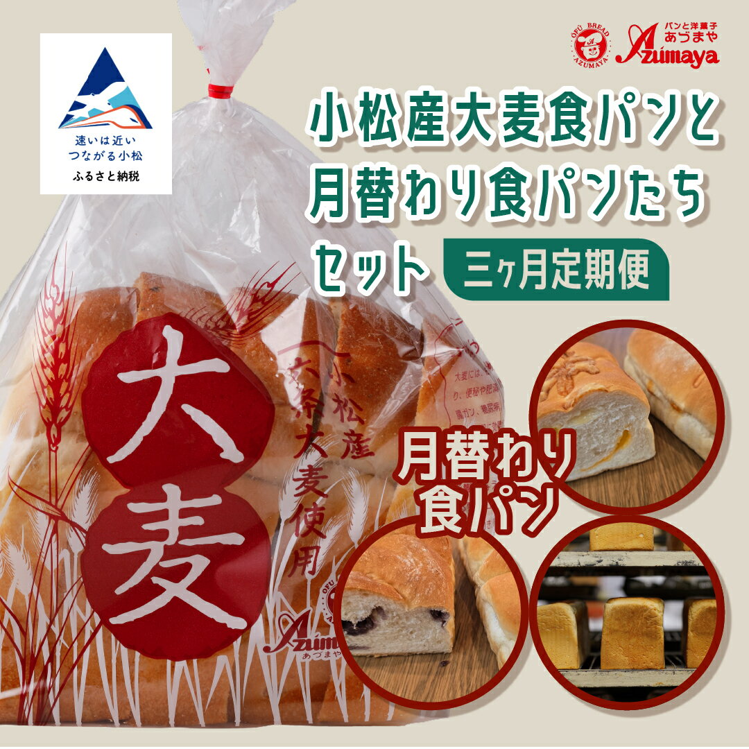 【ふるさと納税】《三ヶ月定期便》 小松産大麦食パンと月替わり食パンたちセット 朝食 食べ比べ 詰め合わせ 石川県 小松市 030093【有限会社パンあづま屋】