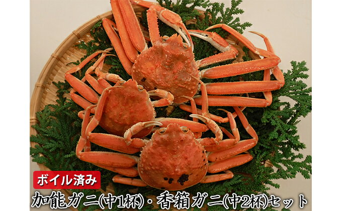 【ふるさと納税】【納品日指定不可】加能ガニ（中1杯）香箱ガニ（中2杯）セット　ボイル済み　お届け：12月上旬～12月下旬