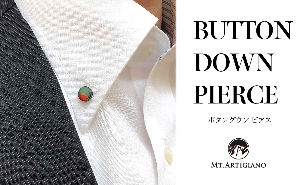 ボタンダウンピアス Japan 赤富士 富士山 黒蝶貝 漆 蒔絵 ドレスピアス ピンブローチ タイタック アクセサリー 伝統工芸 工芸品 うるしアート能登半島地震復興支援
