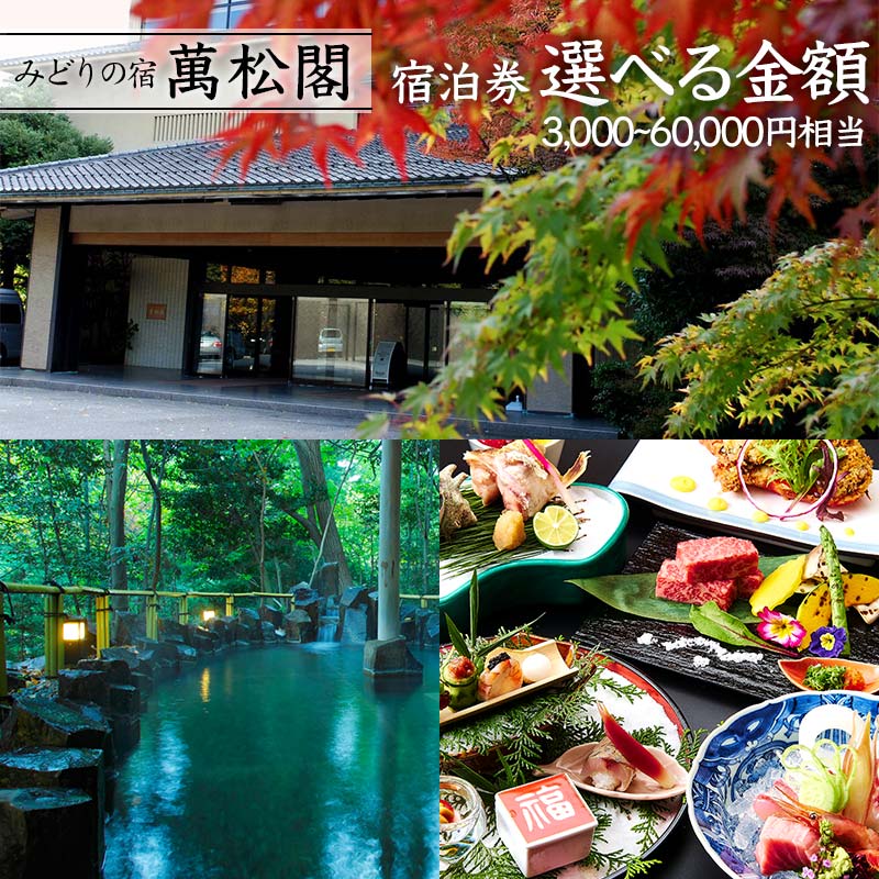金額が選べる![みどりの宿 萬松閣]宿泊券3,000円〜60,000円相当 旅行 宿泊 温泉 観光 復興 震災 コロナ 能登半島地震復興支援 北陸新幹線 F6P-2105var