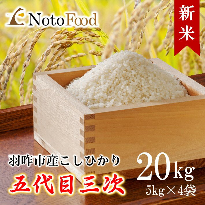 [A112] 能登米こしひかり「五代目三次」石川県羽咋市産20kg（5kg×4袋）