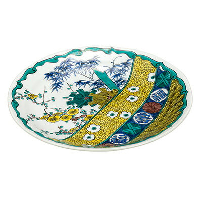 【ふるさと納税】九谷焼 9号盛皿/古九谷風 a01　【 工芸品 盛皿 皿 平皿 結婚 引き出物 金婚式 誕生日プレゼント 還暦祝い 古希 喜寿 米寿 退職 定年 プレゼント お祝い お返し お礼 】のサムネイル