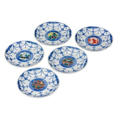 九谷焼 4.5号皿揃 時代絵(5枚セット)a01 食器 キッチン雑貨 キッチンアイテム 雑貨 小物 お皿 丸皿 食卓 テーブルコーディネート