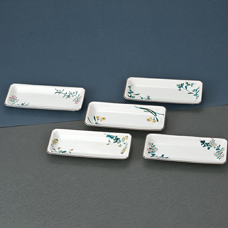 8号皿揃 五草絵変わり 民芸品 工芸品 雑貨 食器 角皿 お皿 プレート キッチン雑貨 キッチン用品