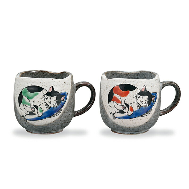 ペアマグカップ ねこ 民芸品 工芸品 雑貨 キッチン雑貨 キッチン用品 食器 コップ 猫柄 動物