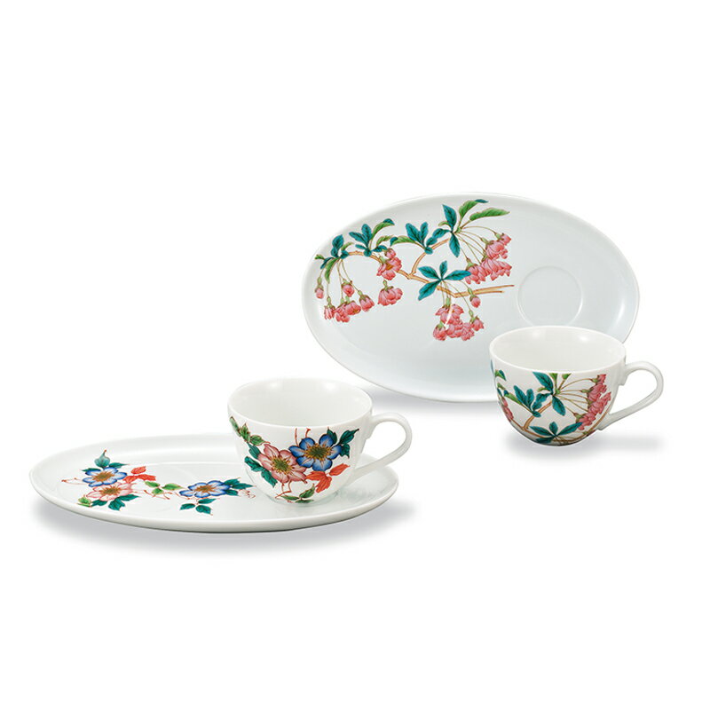 ペアカップ&ソーサー 二趣 民芸品 工芸品 雑貨 キッチン雑貨 キッチン用品 食器 コップ 花