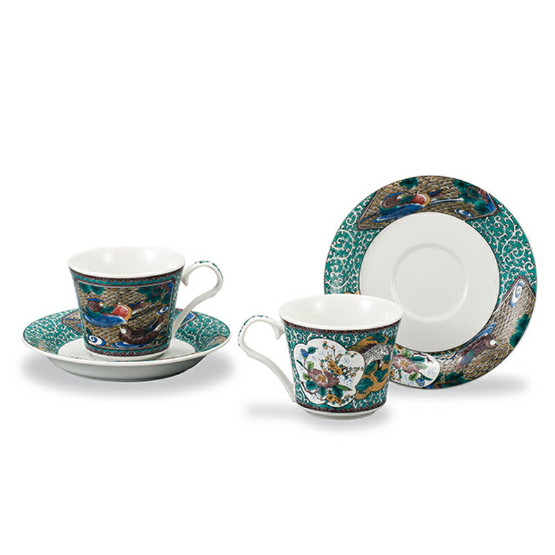 ペアカップ&ソーサー 古九谷風 民芸品 工芸品 雑貨 キッチン雑貨 キッチン用品 食器 コップ