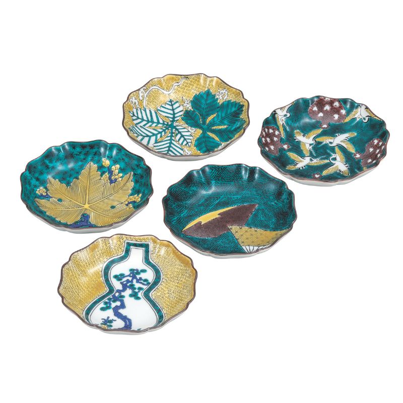 九谷焼 4.2号皿揃・古九谷吉兆(5枚組)