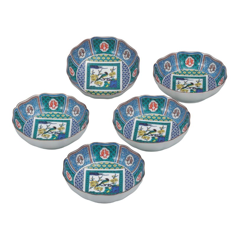 九谷焼 5.2号小鉢揃・古九谷梅に鳥(5枚組)