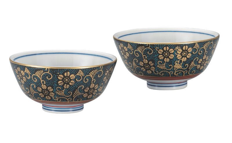 【ふるさと納税】九谷焼 組飯碗・青粒鉄仙