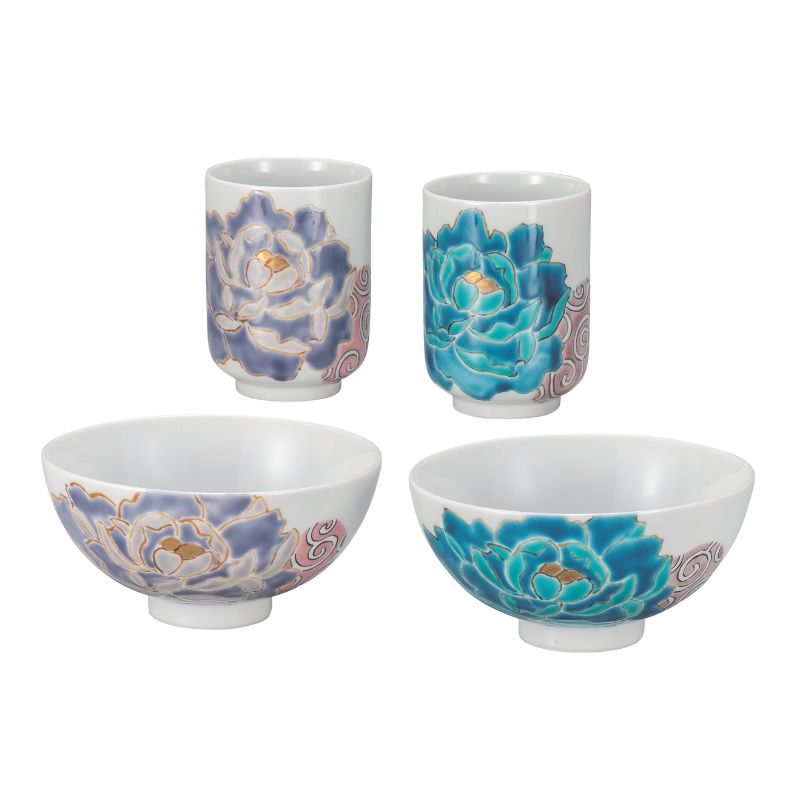 九谷焼 睦揃・青紫牡丹