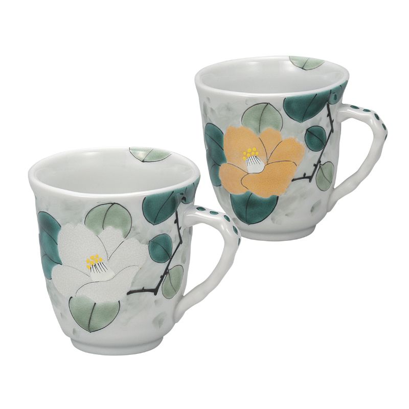 九谷焼 ペアマグカップ・金銀彩椿