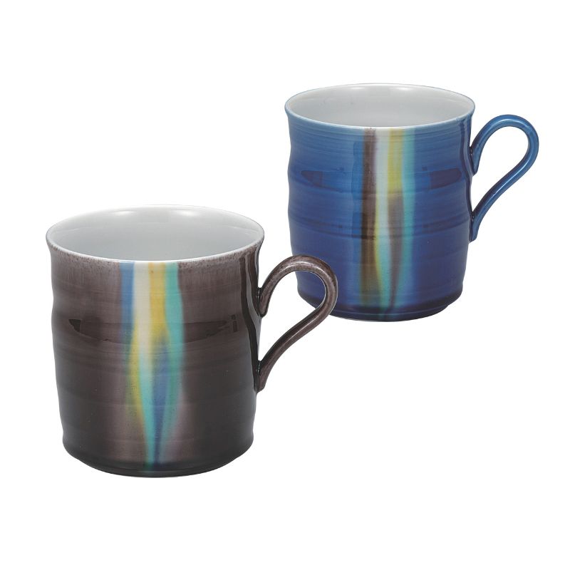 九谷焼 ペアマグカップ・釉彩 虹河