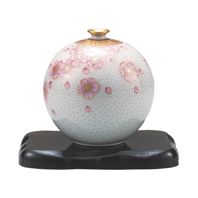 九谷焼 4号花瓶・金襴手桜