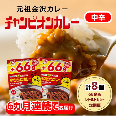 【毎月定期便】チャンピオンカレーレトルト246g中辛8個入全6回【4092340】