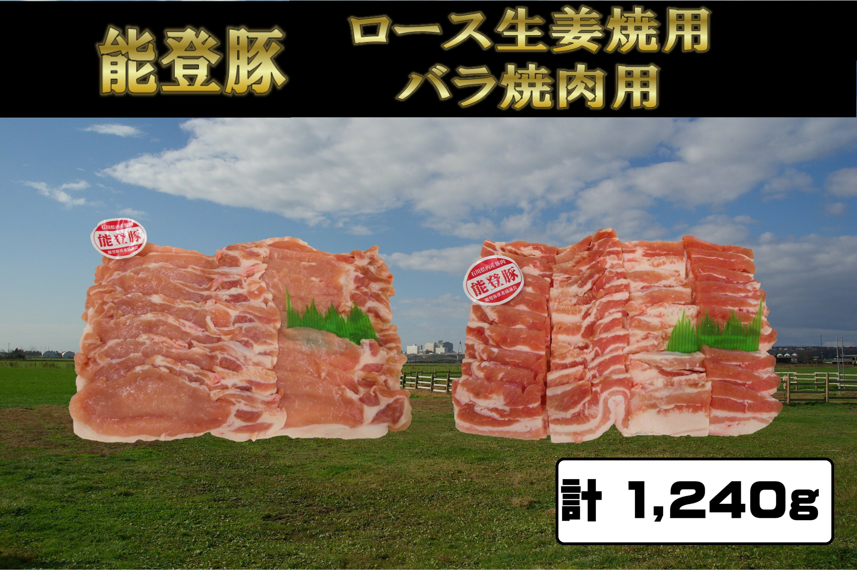 【ふるさと納税】能登豚ロース生姜焼き用600gと能登豚バラ焼肉用640gのセット 計1240gのサムネイル