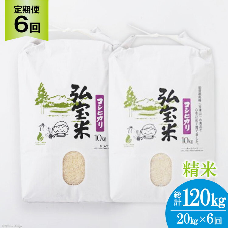 18位! 口コミ数「0件」評価「0」お米 定期便 6回 コシヒカリ「弘宝米」 精米 10kg×2袋 総計120kg [中西農場 石川県 宝達志水町 38600679]