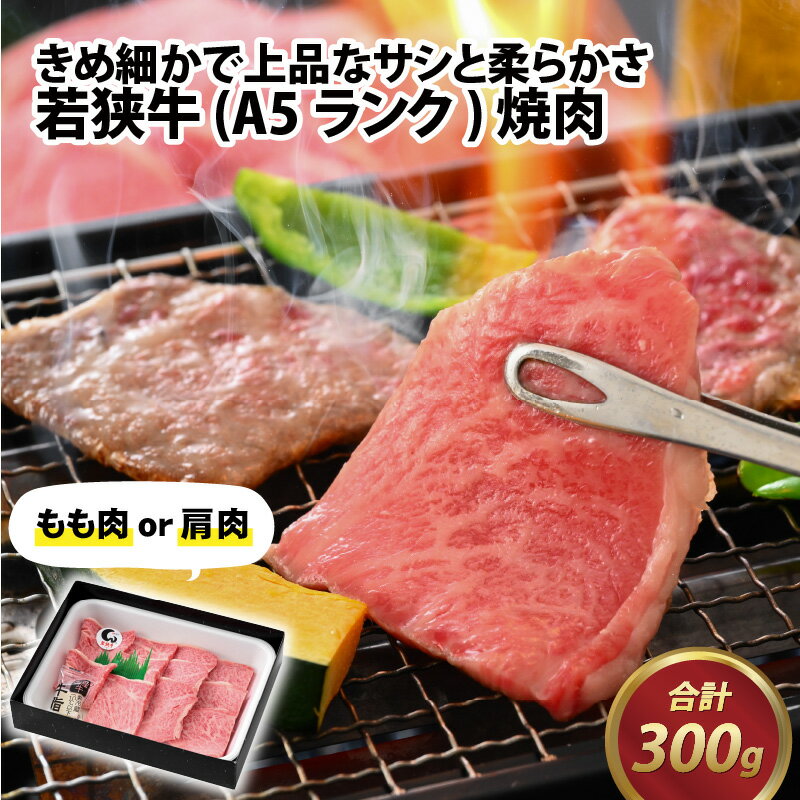 若狭牛 (A5ランク) 焼肉 300g / 牛肉 A5ランク 焼肉 お取り寄せ 黒毛和種 もも肉 肩肉 冷凍 1パック 小分け 送料無料 [A-022005]