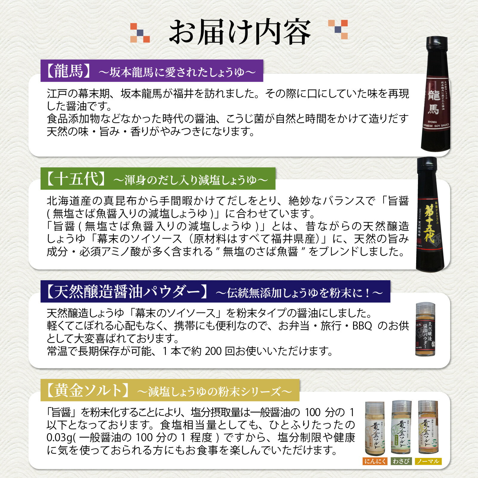 【ふるさと納税】【ふるさと納税限定】室次十五代目の特薦セット / 醤油 粉末醤油 天然醸造 ギフトセット 詰め合わせ 減塩 送料無料 [A-036002]