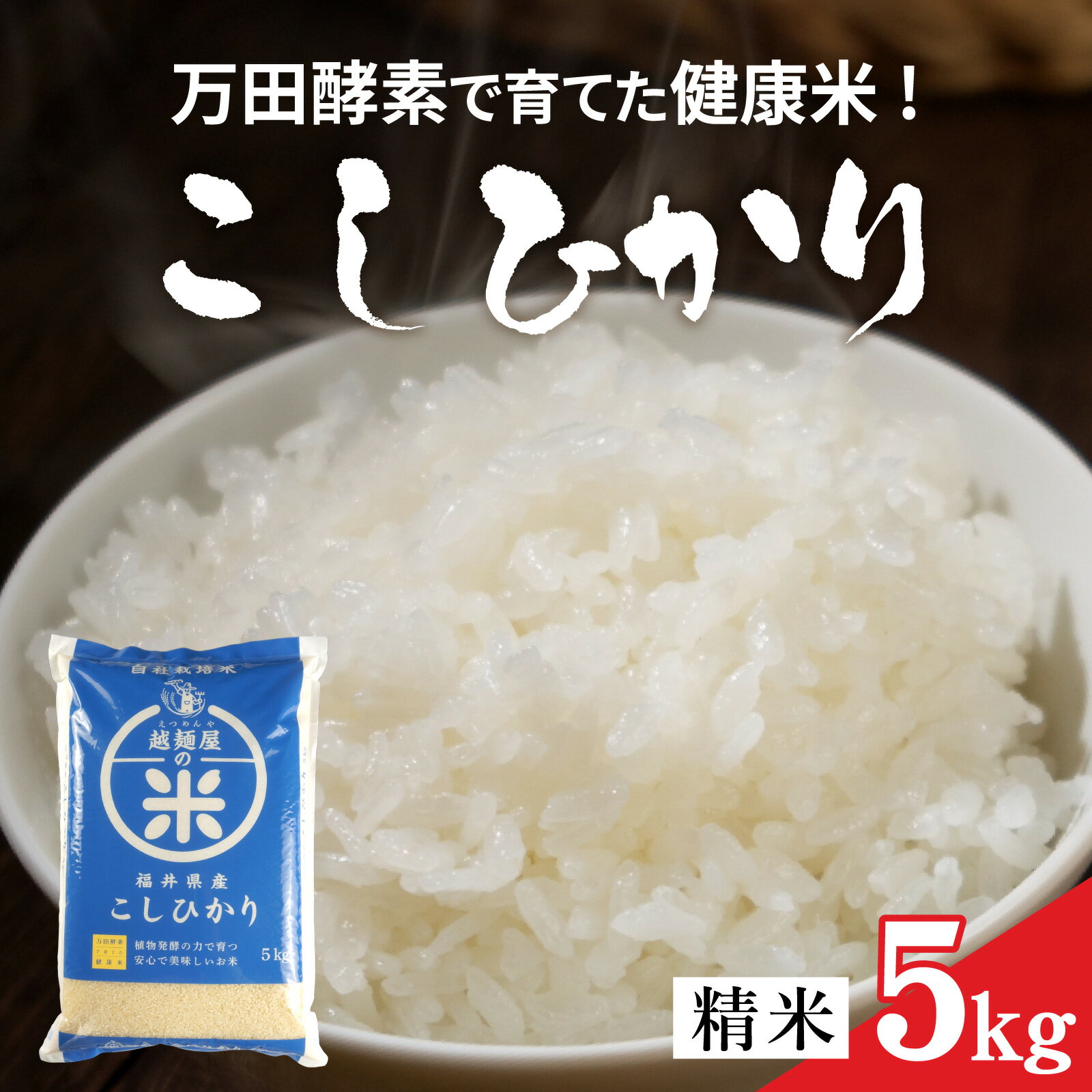 【ふるさと納税】令和7年産 万田酵素で育てた健康米 福井市産こしひかり5kg [A-150002] / 新米 精米 米 お米 コメ 送料無料 コシヒカリ..