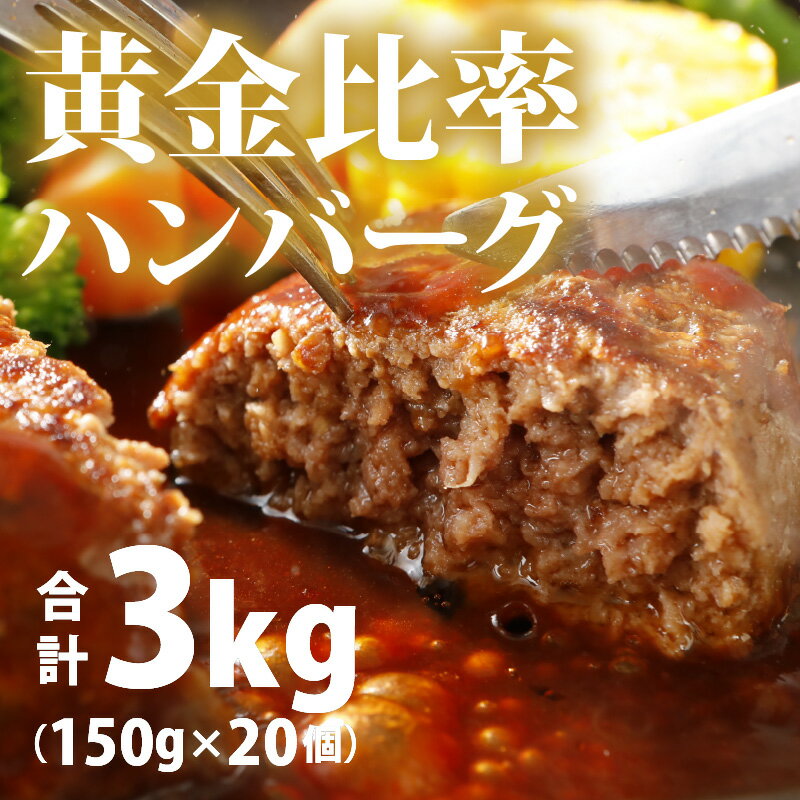 【ふるさと納税】黄金比率ハンバーグ　20個セット [B-015001] / 肉のカワグチ 肉 黒毛和牛 3kg 牛肉 国産牛 国産豚 小分け 冷凍 グルメ お取り寄せ 精肉専門店 国産 送料無料