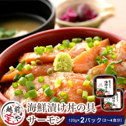 海鮮漬け サーモン 120g×2パック（2〜4食分） / たからや商店 越前宝や サーモン 鮭 福井県 小分け おつまみ 和え物 お茶漬け 漬け丼 ごはんのお供 海鮮丼 惣菜 一人暮らし 新生活 送料無料 [A-088012]