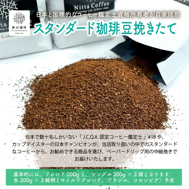 【ふるさと納税】焙煎 コーヒー粉 3袋 600gセット (ブレンド200g × 1袋 シングル200g × 2袋) J.C.Q.A.認定珈琲鑑定士が焙煎！ マイルドブレンド、ブラジル、コロンビアをお届け予定 【新田珈琲 コーヒー 珈琲 ブレンド 自家焙煎 お中元 お歳暮 ギフト 贈り物 プレゼント】 f182028-tsuruga-10000726 福井県敦賀市 サンプル画像2