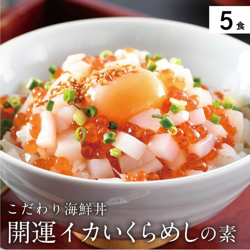 【ふるさと納税】海鮮丼の素 福井県の名店 うお吟 「開運イカいくらめしの素 5食」 行列店の味 おうちごはんを楽しく贅沢に 流水で10分解凍したら、ごはんに乗せるだけ 冷凍便 おうち時間 イクラ いか【 海鮮丼 敦賀 小分け 簡単 おもてなし 贈答 ギフト 】のサムネイル